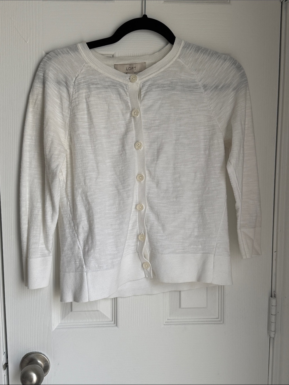 LOFT Cream Lightweight Button-Front Women's Cardigan